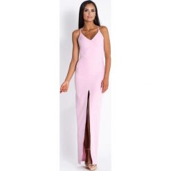 Różowa Elegancka Maxi Sukienka na cienkich Ramiączkach. Różowe sukienki damskie Molly.pl, s, bez wzorów, eleganckie, bez kołnierzyka, bez rękawów, maxi, ołówkowe. Za 268,90 zł.