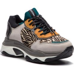Sneakersy BRONX - 66167-D BX 1525 Light Grey/Zebra/Teal 2352. Szare półbuty damskie marki Bronx, bez wzorów, ze skóry ekologicznej, bez obcasa, na płaskiej podeszwie, bez zapięcia. Za 605,00 zł.
