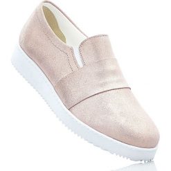 Półbuty wsuwane skórzane bonprix bladoróżowy. Różowe buty sportowe damskie marki bonprix, bez wzorów, ze skóry, sportowe, bez obcasa, bez zapięcia. Za 139,99 zł.