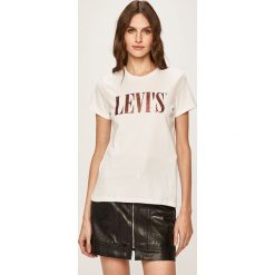 Levi's - T-shirt. Białe bluzki damskie Levi's®, s, z nadrukiem, z bawełny, z okrągłym kołnierzem. Za 99,90 zł.