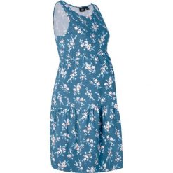 Sukienka ciążowa shirtowa bonprix niebieski dżins w kwiaty. Niebieskie sukienki damskie bonprix, w kwiaty, z bawełny, bez kołnierzyka, moda ciążowa, bez rękawów. Za 89,99 zł.