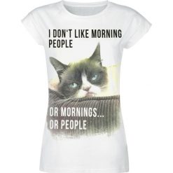 Grumpy Cat I Don't Like Morning People Koszulka damska biały. Białe bluzki damskie marki Grumpy Cat, s, z nadrukiem, z okrągłym kołnierzem. Za 42,90 zł.