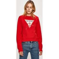 Guess Jeans - Bluza. Szare bluzy damskie Guess Jeans, s, z nadrukiem, z bawełny, bez rękawów, bez kaptura. Za 319,90 zł.