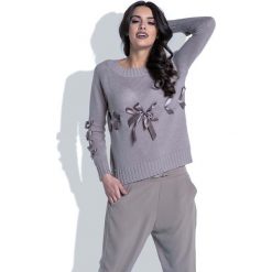 Mocca Klasyczny Sweter z Ozdobnymi Kokardkami. Szare swetry klasyczne damskie marki Molly.pl, na plażę, m, w jednolite wzory, mini. Za 99,90 zł.