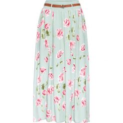 Spódnica maxi z paskiem bonprix miętowy w kwiaty. Niebieskie spódniczki damskie bonprix, w kwiaty, długie, maxi. Za 99,99 zł.