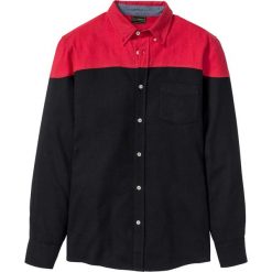 Koszula z długim rękawem Slim Fit bonprix czarno-czerwony. Czerwone koszule męskie marki bonprix, xl, bez wzorów, z bawełny, bez kołnierzyka, z długim rękawem. Za 89,99 zł.