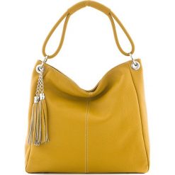 Shopper bag damskie: Skórzana torebka w kolorze żółtym – 38 x 36 x 14 cm