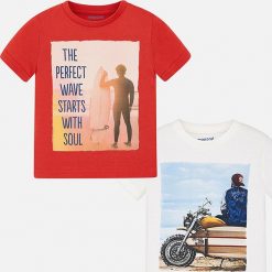 Mayoral - T-shirt dziecięcy (2-pack) 92-134 cm. Szare t-shirty męskie marki Mayoral, z nadrukiem, z bawełny, z okrągłym kołnierzem. Za 89,90 zł.