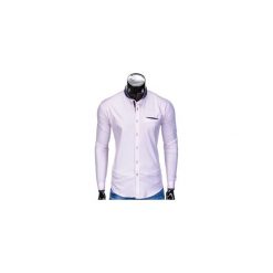 KOSZULA MĘSKA Z DŁUGIM RĘKAWEM K360 - RÓŻOWA. Czerwone koszule męskie na spinki Ombre Clothing, m, z bawełny, z kontrastowym kołnierzykiem, z długim rękawem. Za 49,00 zł.
