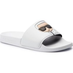 Klapki KARL LAGERFELD - KL80905 White Rubber. Białe klapki damskie KARL LAGERFELD, bez wzorów, z tworzywa sztucznego, bez obcasa. W wyprzedaży za 209,00 zł.