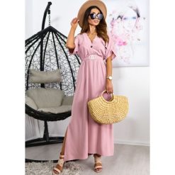 Sukienka Maxi Marel Kolor Puder ONESIZE. Czarne sukienki damskie Ligari Dresses, s, w paski, z elastanu, eleganckie, bez kołnierzyka, bez rękawów, maxi, kopertowe. Za 139,99 zł.