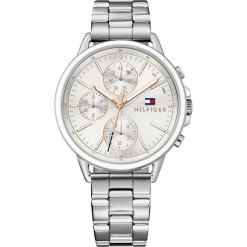 Zegarek kwarcowy "Carly" w kolorze srebrnym. Szare, analogowe zegarki damskie TOMMY HILFIGER, srebrne. W wyprzedaży za 545,95 zł.