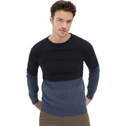 Sweter w kolorze czarno-niebieskim. Czarne swetry klasyczne męskie AVVA, Dewberry, m, z okrągłym kołnierzem. Za 289,95 zł.