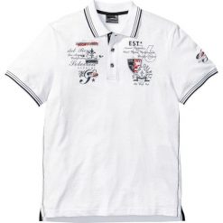 Shirt polo z efektownym zdobieniem bonprix biały. Białe koszulki męskie bonprix, m, z aplikacjami, polo, z krótkim rękawem, krótkie. Za 44,99 zł.