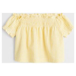 Mango Kids - Bluzka dziecięca Laia 110-164 cm. Żółte bluzki dziewczęce Mango Kids, bez wzorów, z bawełny, bez kołnierzyka, z krótkim rękawem, krótkie, bez kaptura. W wyprzedaży za 63,90 zł.