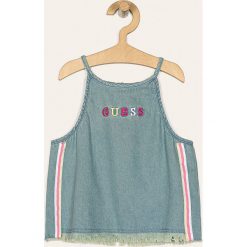 Guess Jeans - Top dziecięcy 118-175 cm. Niebieskie bluzki dziewczęce Guess Jeans, z aplikacjami, z bawełny, z okrągłym kołnierzem, bez rękawów, bez kaptura. Za 139,90 zł.