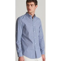Koszula slim fit z drobnym wzorem - Turkusowy. Niebieskie koszule męskie Reserved, xl, bez wzorów, bez kołnierzyka, bez rękawów. Za 59,99 zł.