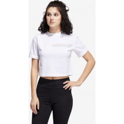 Adidas Originals Pride Linear Cropped Koszulka Biały. Białe koszulki damskie adidas Originals, z haftami, z bawełny, bez kołnierzyka, z krótkim rękawem. Za 111,95 zł.