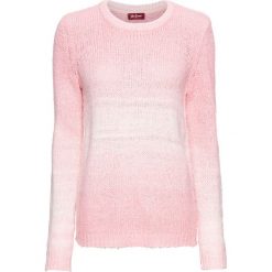 Swetry damskie: Sweter, długi rękaw bonprix pudrowy jasnoróżowy - biel wełny