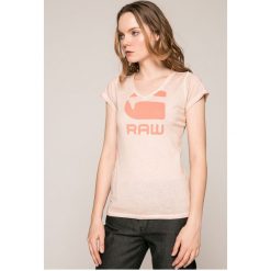 G-Star Raw - Top. Różowe bluzki damskie marki G-Star RAW, s, z nadrukiem, z bawełny, bez kołnierzyka. W wyprzedaży za 119,90 zł.