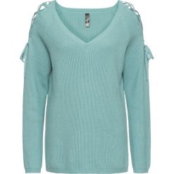 Swetry klasyczne damskie: Sweter z wycięciami bonprix niebieski mineralny