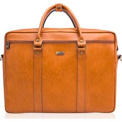 Skórzana torba męska na laptopa Solier jasnobrązowa - jasny brąz. Pomarańczowe torby męskie skórzane Solier, w paski, ze skóry. Za 499,99 zł.