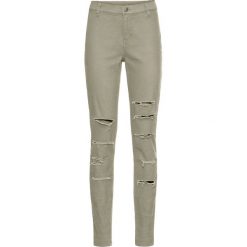 Spodnie SKINNY z wysoką talią i z przetarciami bonprix matowy szarozielony. Brązowe spodnie damskie bonprix, bez wzorów. Za 64,99 zł.