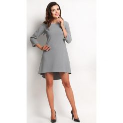 Szara Elegancka Trapezowa Sukienka z Kontrafałdą. Szare sukienki balowe Molly.pl, na co dzień, l, z tkaniny, trapezowe. Za 125,90 zł.