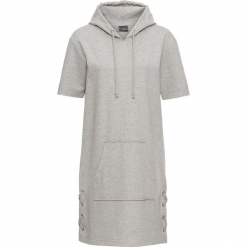 Sukienka shirtowa ze sznurowaniem: must have bonprix jasnoszary melanż. Szare sukienki damskie marki bonprix, bez wzorów, z kapturem, bez rękawów. Za 79,99 zł.