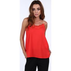 Top elegancki z koronką czerwony 22420. Czerwone bluzki damskie Fasardi, s, w koronkowe wzory, z koronki, bez kołnierzyka. Za 39,00 zł.
