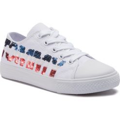 Trampki TOMMY HILFIGER - Low Cut Lace-Up Sneaker T3A4-30263-0617 White 100. Białe trampki dziewczęce TOMMY HILFIGER, z aplikacjami, z gumy, na sznurówki. W wyprzedaży za 159,00 zł.