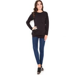 Czarna Długa Casualowa Bluza z Wsuwanymi Kieszeniami. Czarne podkoszulki damskie marki Molly.pl, s, bez wzorów, z jeansu, bez kołnierzyka. Za 122,90 zł.