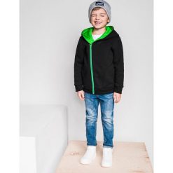 Bluzy chłopięce: BLUZA DZIECIĘCA ROZPINANA Z KAPTUREM KB001 – CZARNA/ZIELONA