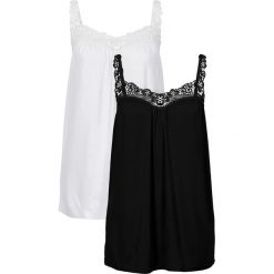 Top (2 szt.) bonprix czarny + biały. Białe topy damskie bonprix, w koronkowe wzory, z koronki. Za 75,98 zł.