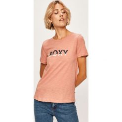 Roxy - T-shirt. Niebieskie bluzki damskie Roxy, s, z nadrukiem, z bawełny, z okrągłym kołnierzem. W wyprzedaży za 69,90 zł.