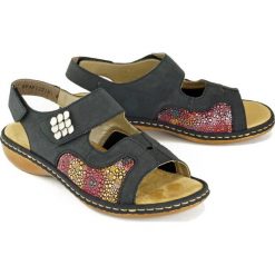 RIEKER 65989-14 blue, sandały damskie. Niebieskie sandały damskie Rieker, bez wzorów, bez obcasa, na rzepy. Za 249,90 zł.