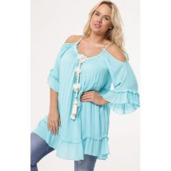 Niebieska Sukienka Mythologic. Niebieskie sukienki damskie Born2be, na imprezę, na lato, xl, z aplikacjami, bez kołnierzyka, bez rękawów. Za 139,99 zł.