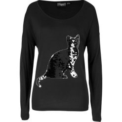 Shirt "nietoperz" z cekinami bonprix czarny. Czarne koszulki damskie bonprix, z aplikacjami, z wiskozy, z okrągłym kołnierzem, z krótkim rękawem. Za 69,99 zł.