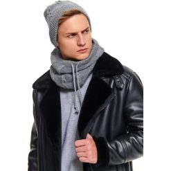 Czapka męska. Szare czapki męskie Top Secret, na zimę, bez wzorów, z dzianiny. W wyprzedaży za 19,99 zł.