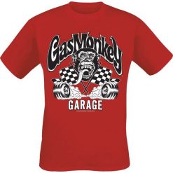 Gas Monkey Garage Burning Wheels T-Shirt odcienie czerwonego. Czerwone koszulki męskie Gas Monkey Garage, l, z nadrukiem, klasyczne, z okrągłym kołnierzem. Za 74,90 zł.