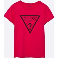 Guess Jeans - Top dziecięcy 125-175 cm. Czerwone bluzki dziewczęce Guess Jeans, z nadrukiem, z bawełny, z okrągłym kołnierzem, z krótkim rękawem, krótkie, bez kaptura. Za 79,90 zł.
