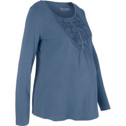 Shirt bawełniany ciążowy i do karmienia bonprix indygo. Niebieskie koszulki damskie bonprix, bez wzorów, z bawełny, z okrągłym kołnierzem. Za 32,99 zł.