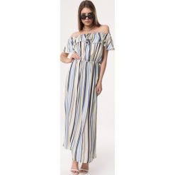 Niebieska Sukienka Jig. Niebieskie sukienki damskie Born2be, s, bez wzorów, eleganckie, bez kołnierzyka, bez rękawów, maxi, sportowe. Za 79,99 zł.