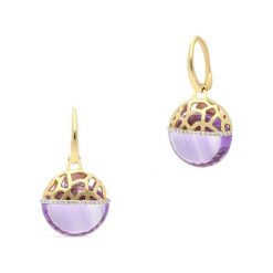 Wyjątkowe Kolczyki Złote - złoto 750, Ametyst,brylant 0,08ct. Żółte kolczyki damskie W.KRUK, z ametystem, złote. Za 12790,00 zł.