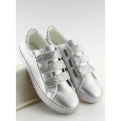 Trampki srebrny na rzepy ALLADEE. Szare buty sportowe damskie FunKee.pl, bez wzorów, z tkaniny, klasyczne. Za 86,39 zł.