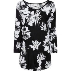 Długi shirt z nadrukiem bonprix czarno-biały z nadrukiem. Czarne koszulki damskie bonprix, na co dzień, z nadrukiem, z okrągłym kołnierzem, z długim rękawem. Za 84,99 zł.