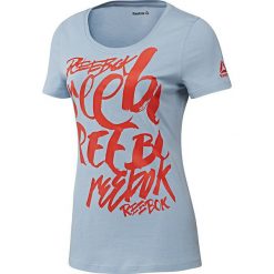 Topy sportowe damskie: Reebok Koszulka damska Super Scripty Scoop Neck szaro-czerwona r. S (BK2110)
