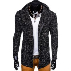 SWETER MĘSKI ROZPINANY ZE STÓJKĄ E129 - CZARNY. Czarne kardigany męskie Inny, m, z poliakrylu, z kapturem. Za 69,00 zł.