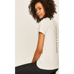 Armani Exchange - T-shirt. Czarne bluzki damskie Armani Exchange, s, z nadrukiem, z bawełny, bez kołnierzyka. Za 189,90 zł.