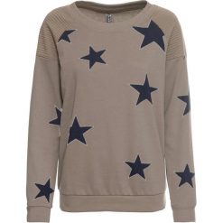 Bluza w gwiazdy bonprix brunatno-biało-ciemnoniebieski z nadrukiem. Pomarańczowe bluzy damskie bonprix, z nadrukiem, bez rękawów, bez kaptura. Za 99,99 zł.